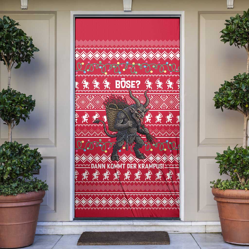 Austria Christmas Door Cover with German Text Red Pattern and Festive Lights - Wonder Print Shop