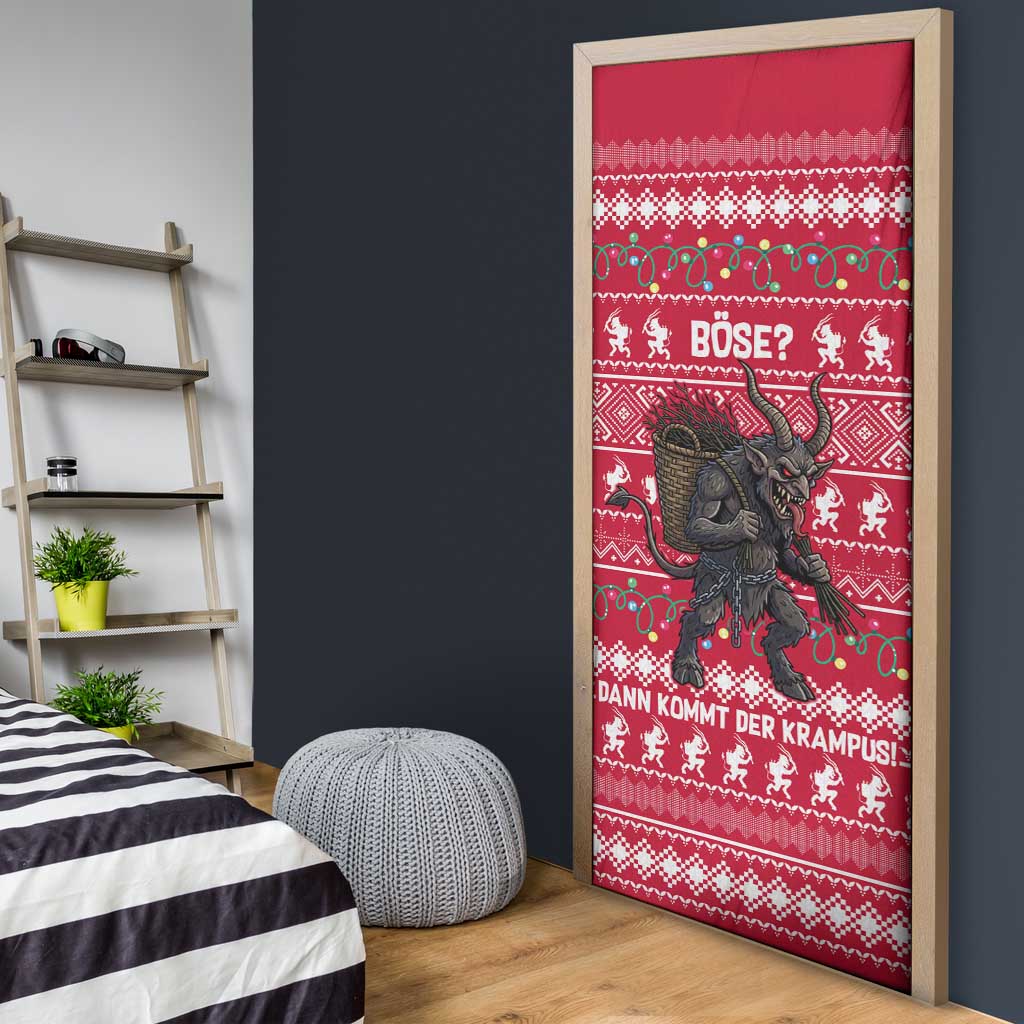 Austria Christmas Door Cover with German Text Red Pattern and Festive Lights - Wonder Print Shop