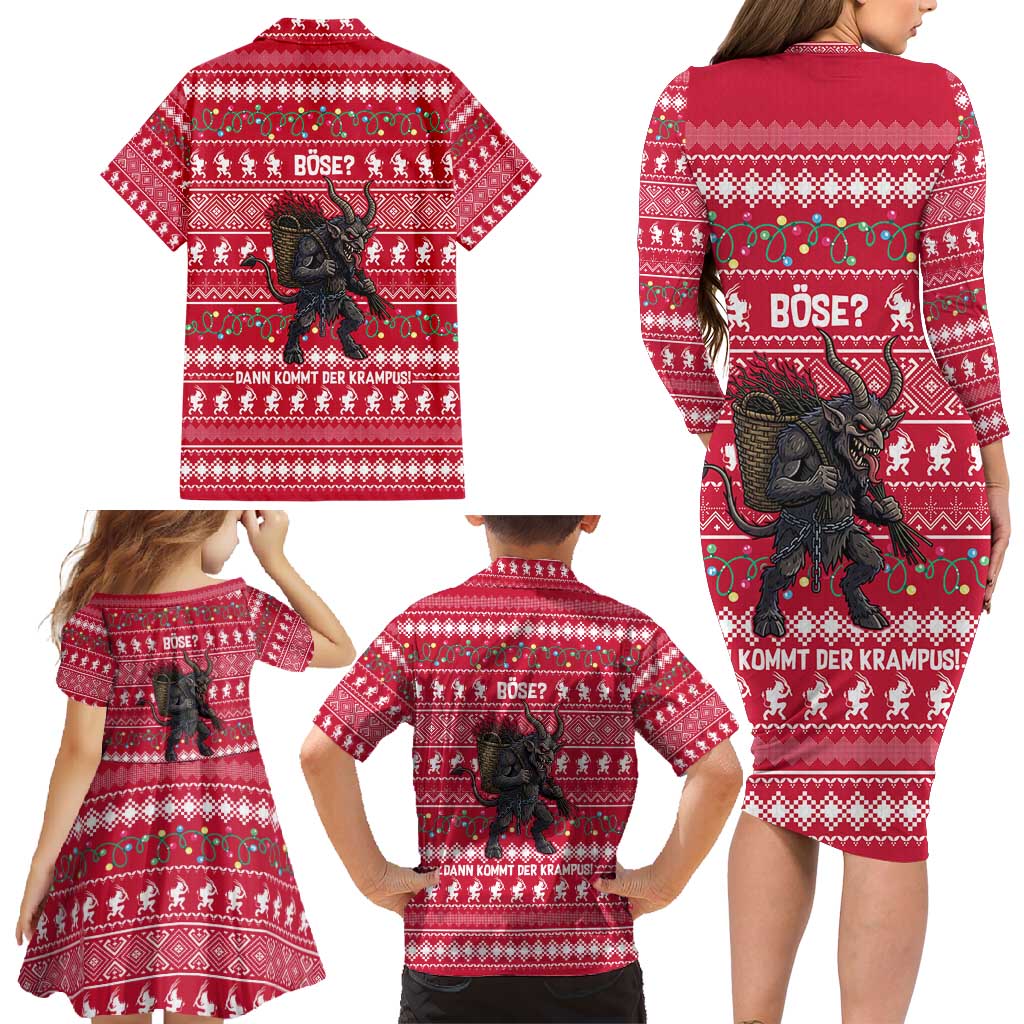 Austria Christmas Family Matching Long Sleeve Bodycon Dress and Hawaiian Shirt with German Text Red Pattern and Festive Lights - Wonder Print Shop