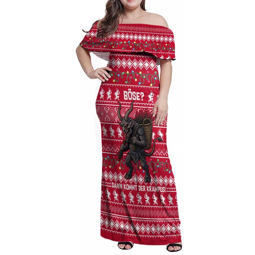 Austria Christmas Family Matching Off Shoulder Maxi Dress and Hawaiian Shirt with German Text Red Pattern and Festive Lights - Wonder Print Shop