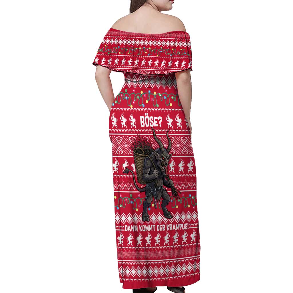 Austria Christmas Family Matching Off Shoulder Maxi Dress and Hawaiian Shirt with German Text Red Pattern and Festive Lights - Wonder Print Shop