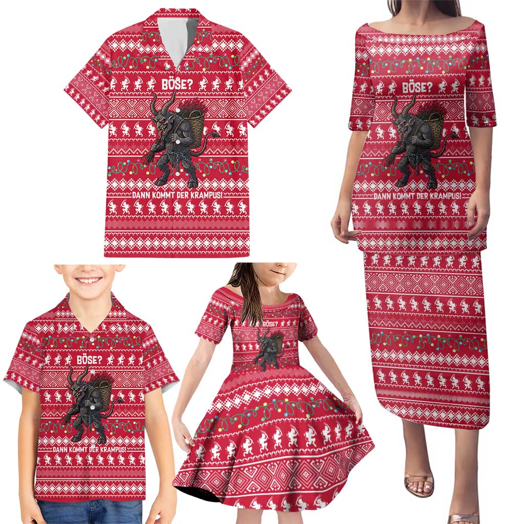 Austria Christmas Family Matching Puletasi and Hawaiian Shirt with German Text Red Pattern and Festive Lights - Wonder Print Shop