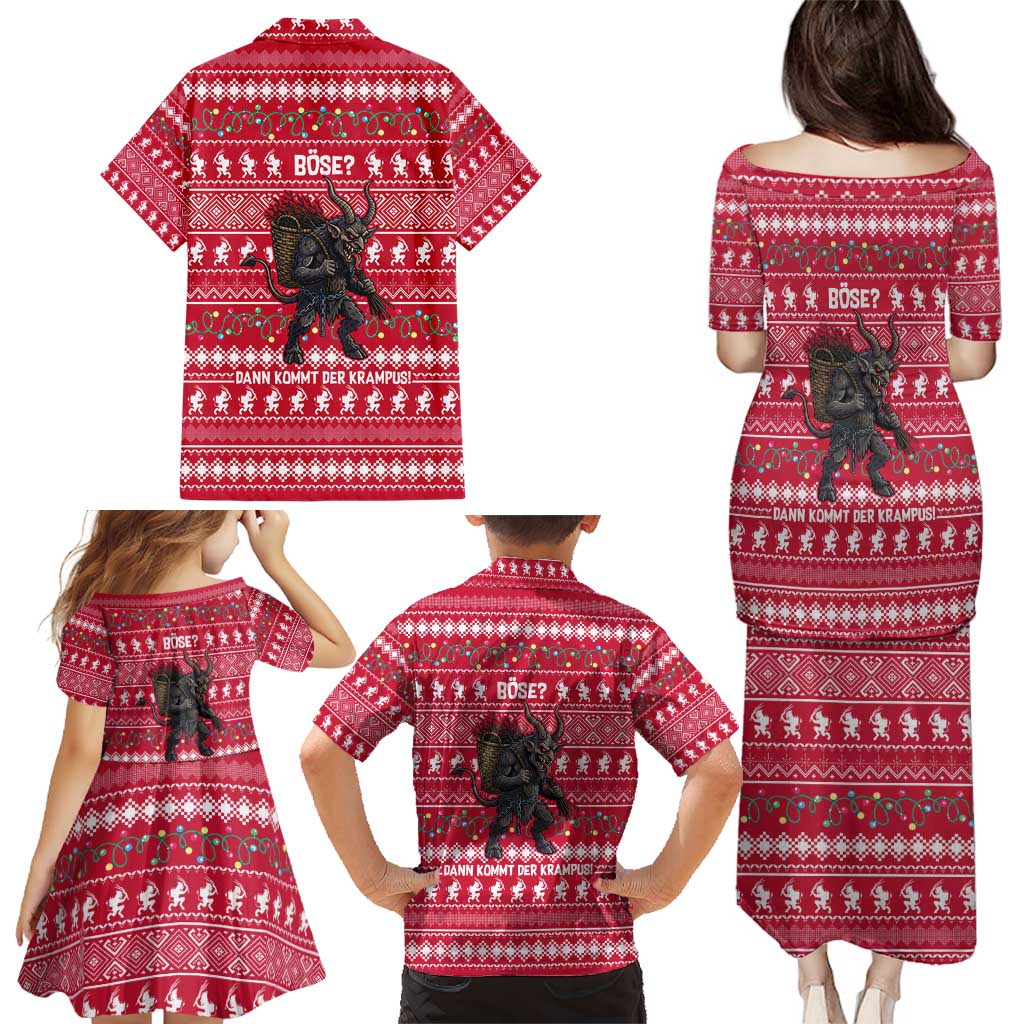 Austria Christmas Family Matching Puletasi and Hawaiian Shirt with German Text Red Pattern and Festive Lights - Wonder Print Shop
