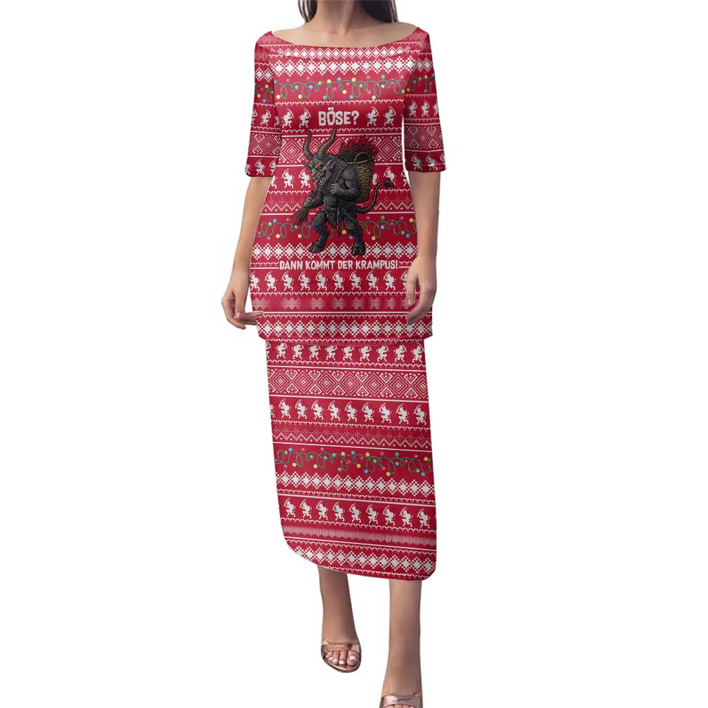 Austria Christmas Family Matching Puletasi and Hawaiian Shirt with German Text Red Pattern and Festive Lights - Wonder Print Shop