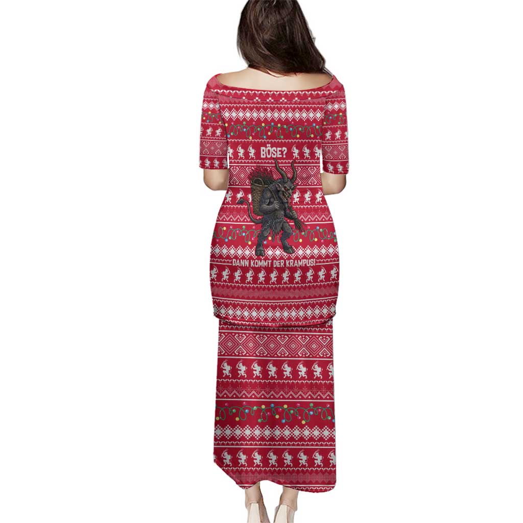 Austria Christmas Family Matching Puletasi and Hawaiian Shirt with German Text Red Pattern and Festive Lights - Wonder Print Shop