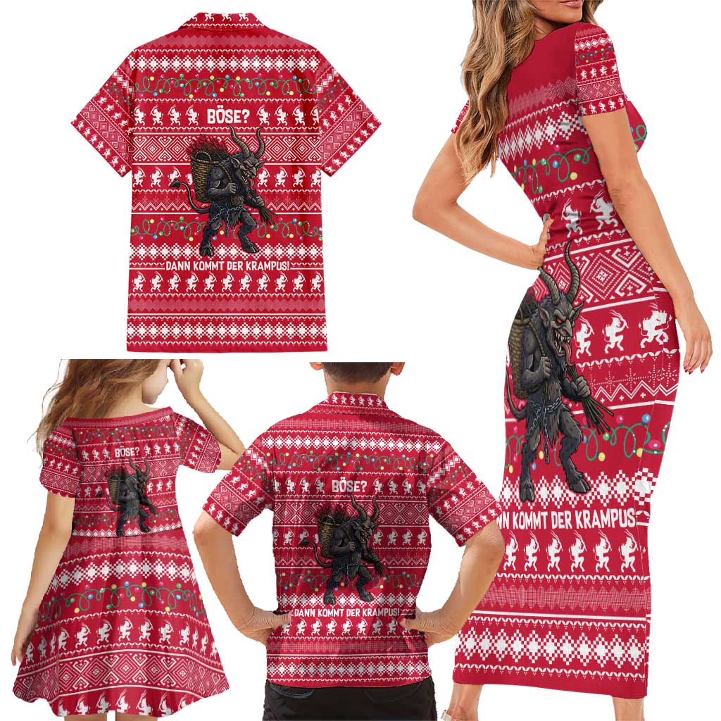Austria Christmas Family Matching Short Sleeve Bodycon Dress and Hawaiian Shirt with German Text Red Pattern and Festive Lights - Wonder Print Shop