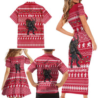 Austria Christmas Family Matching Short Sleeve Bodycon Dress and Hawaiian Shirt with German Text Red Pattern and Festive Lights - Wonder Print Shop