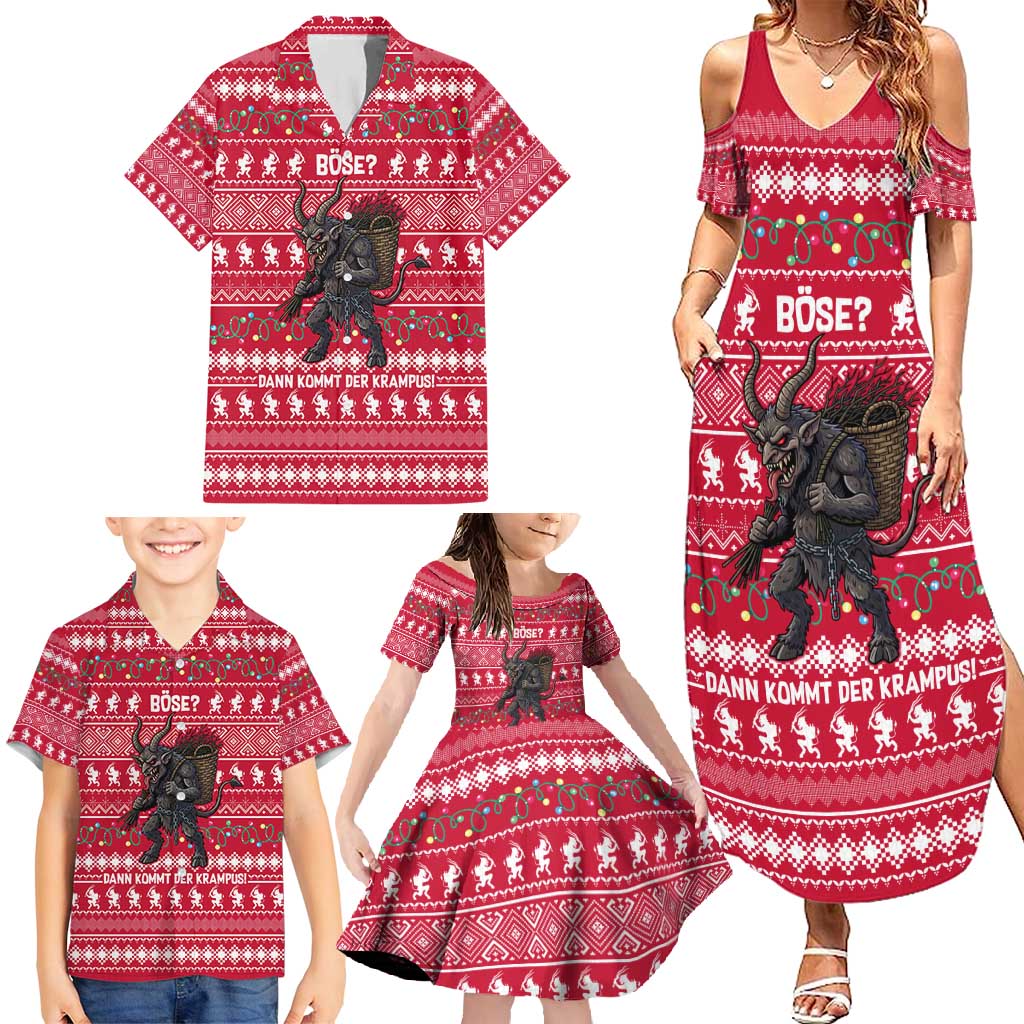 Austria Christmas Family Matching Summer Maxi Dress and Hawaiian Shirt with German Text Red Pattern and Festive Lights - Wonder Print Shop