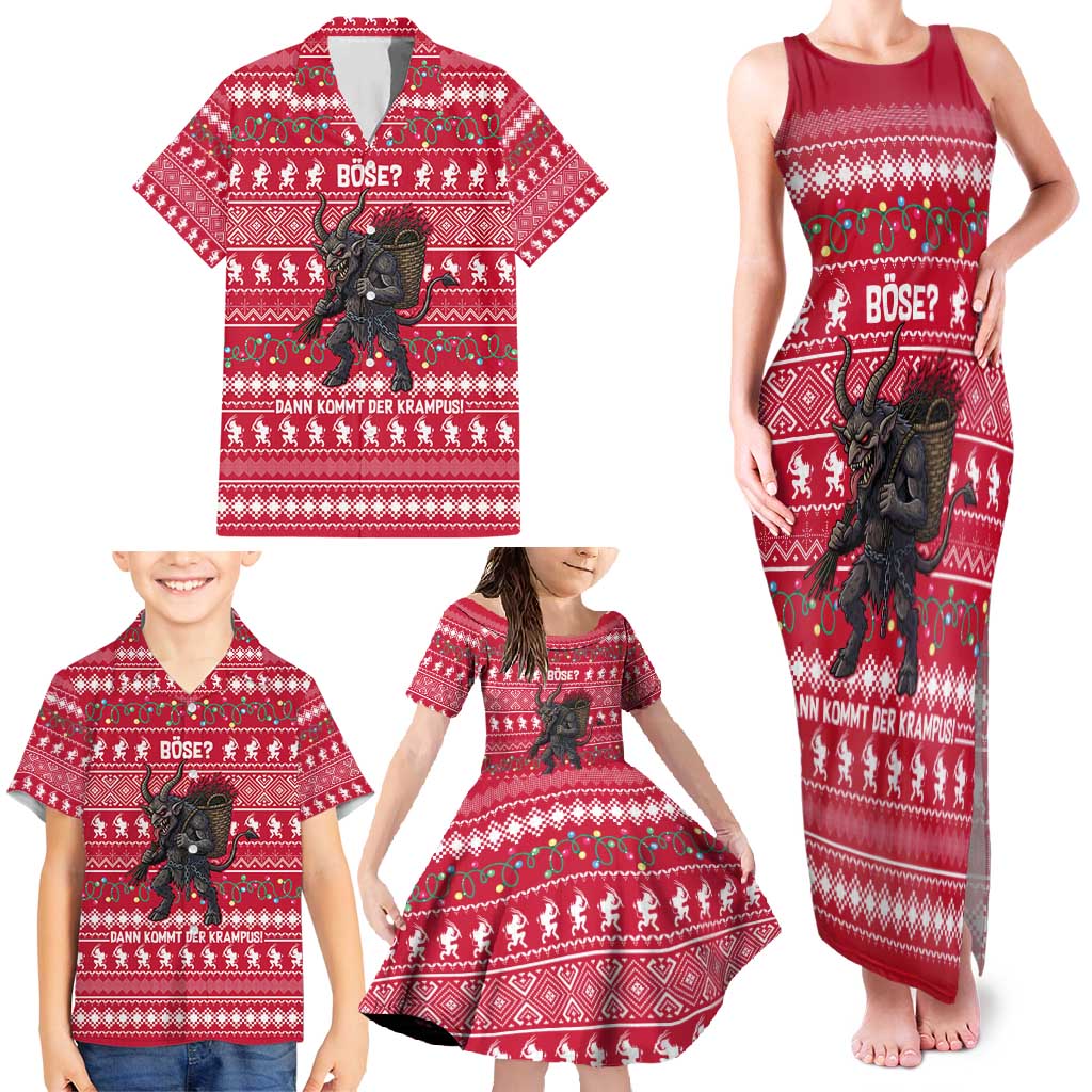 Austria Christmas Family Matching Tank Maxi Dress and Hawaiian Shirt with German Text Red Pattern and Festive Lights - Wonder Print Shop