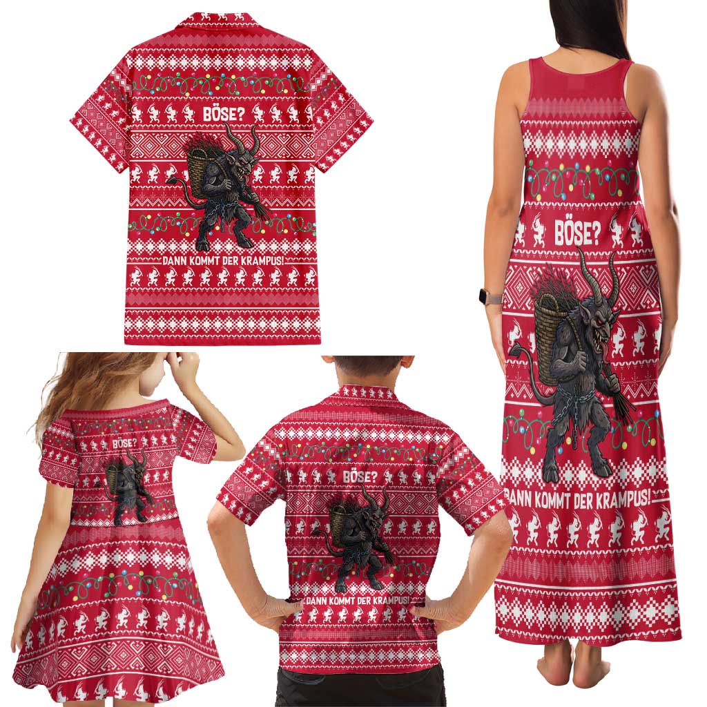 Austria Christmas Family Matching Tank Maxi Dress and Hawaiian Shirt with German Text Red Pattern and Festive Lights - Wonder Print Shop