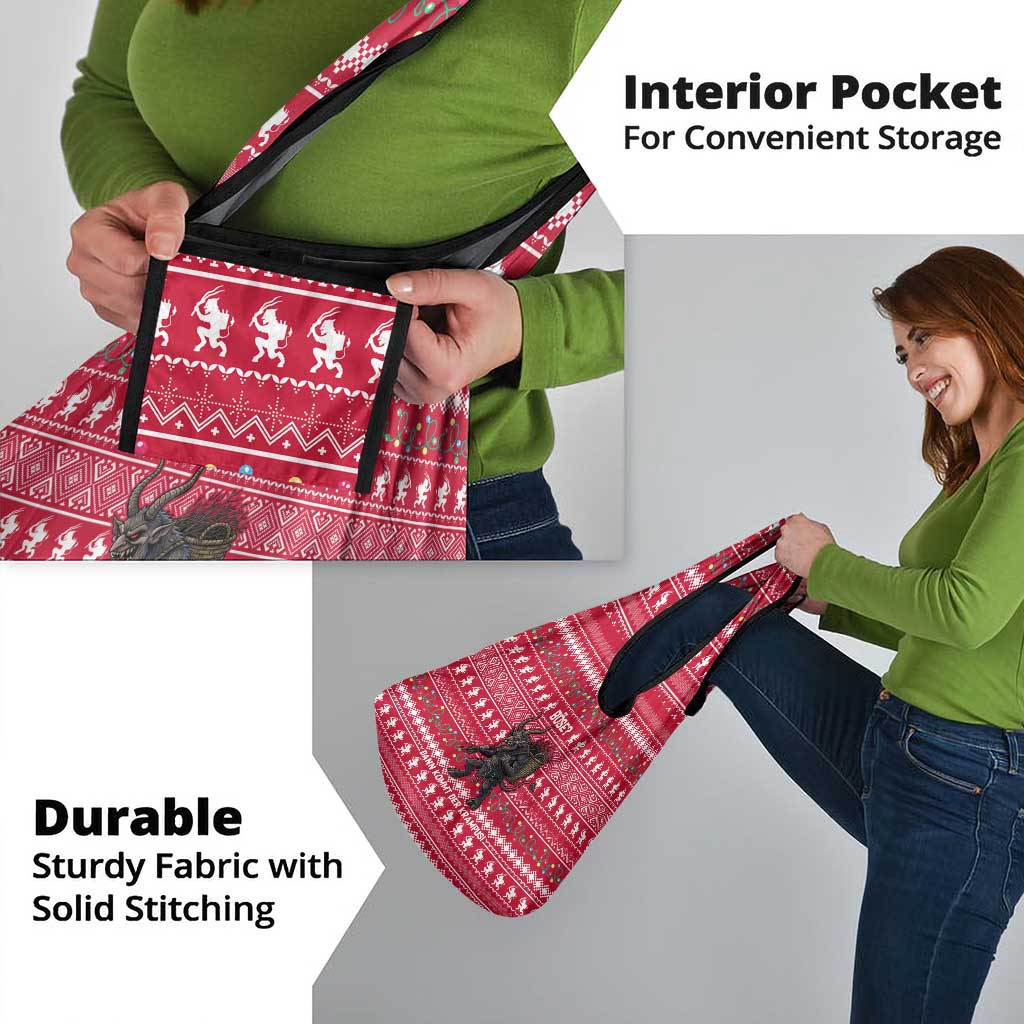 Austria Christmas Grocery Bag with German Text Red Pattern and Festive Lights - Wonder Print Shop