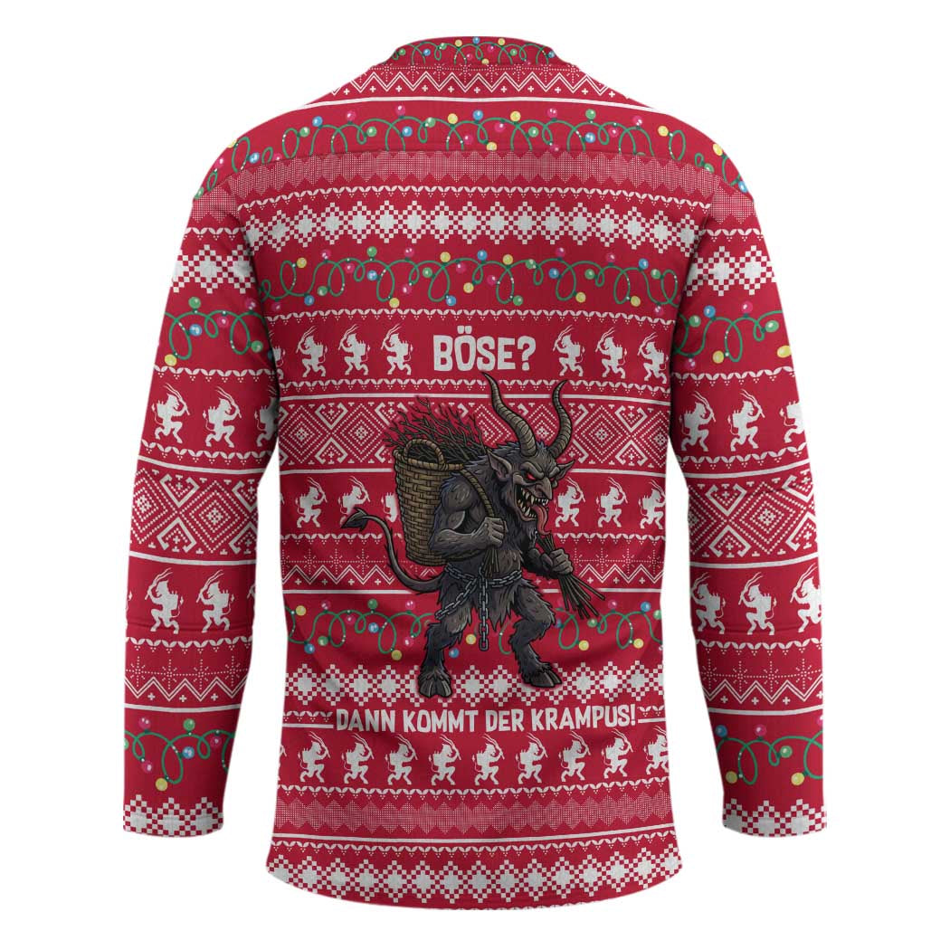 Austria Christmas Hockey Jersey with German Text Red Pattern and Festive Lights - Wonder Print Shop