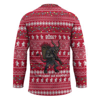 Austria Christmas Hockey Jersey with German Text Red Pattern and Festive Lights - Wonder Print Shop