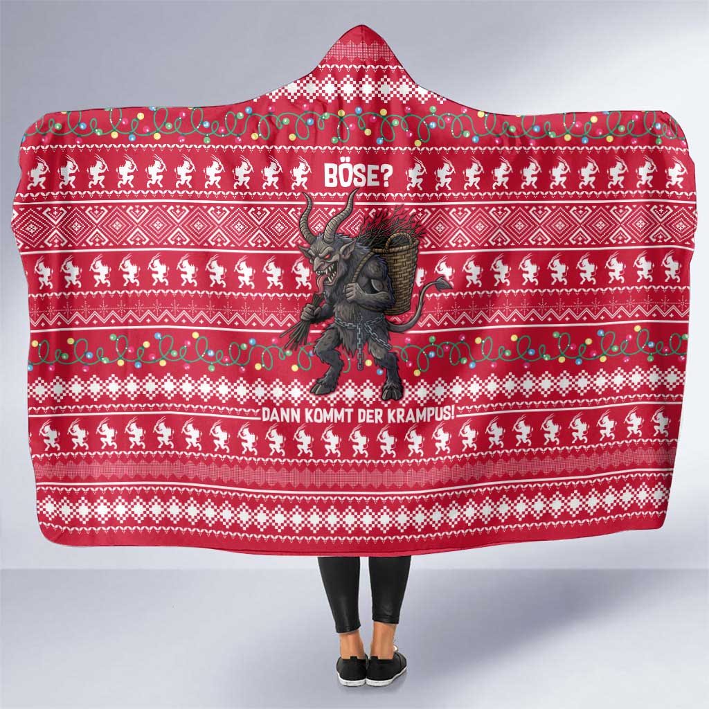 Austria Christmas Hooded Blanket with German Text Red Pattern and Festive Lights - Wonder Print Shop