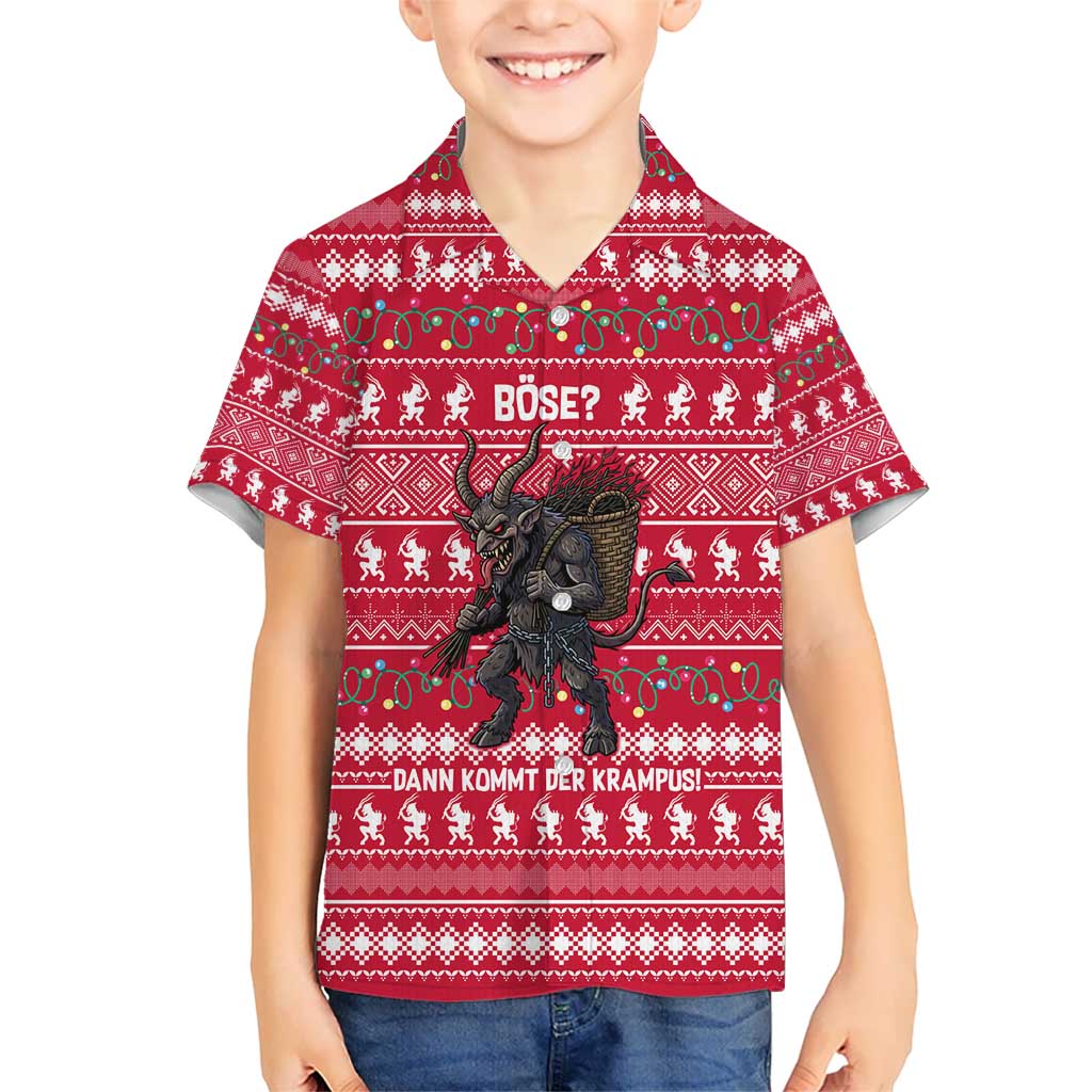 Austria Christmas Kid Hawaiian Shirt with German Text Red Pattern and Festive Lights - Wonder Print Shop