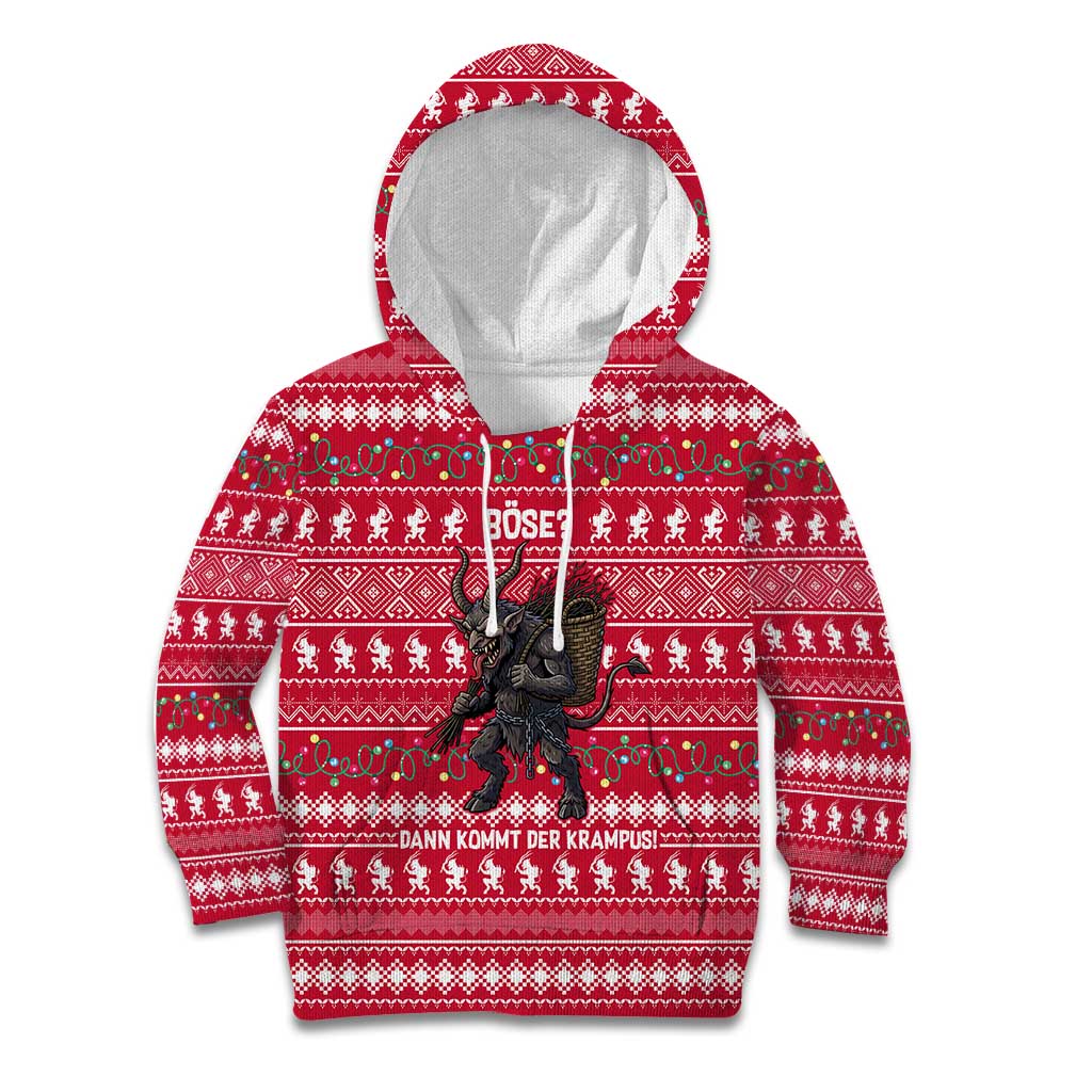 Austria Christmas Kid Hoodie with German Text Red Pattern and Festive Lights - Wonder Print Shop