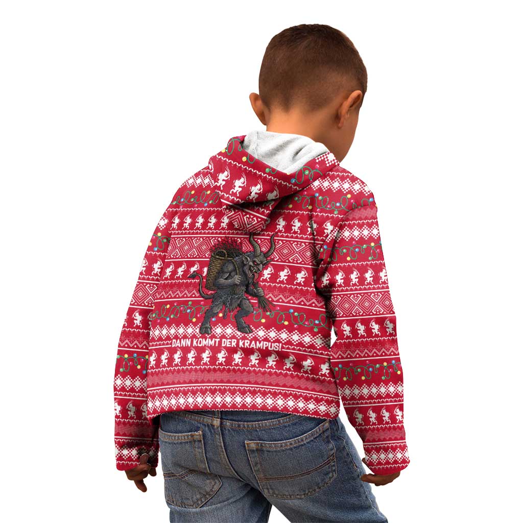 Austria Christmas Kid Hoodie with German Text Red Pattern and Festive Lights - Wonder Print Shop