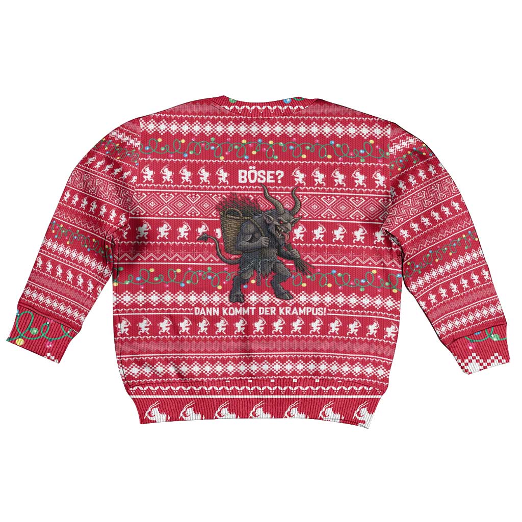 Austria Christmas Kid Ugly Christmas Sweater with German Text Red Pattern and Festive Lights - Wonder Print Shop