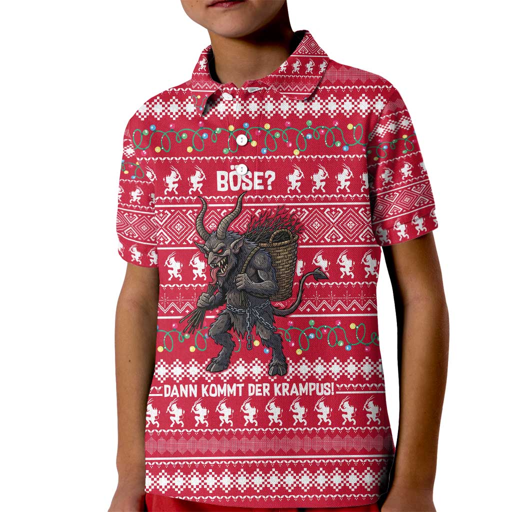 Austria Christmas Kid Polo Shirt with German Text Red Pattern and Festive Lights - Wonder Print Shop