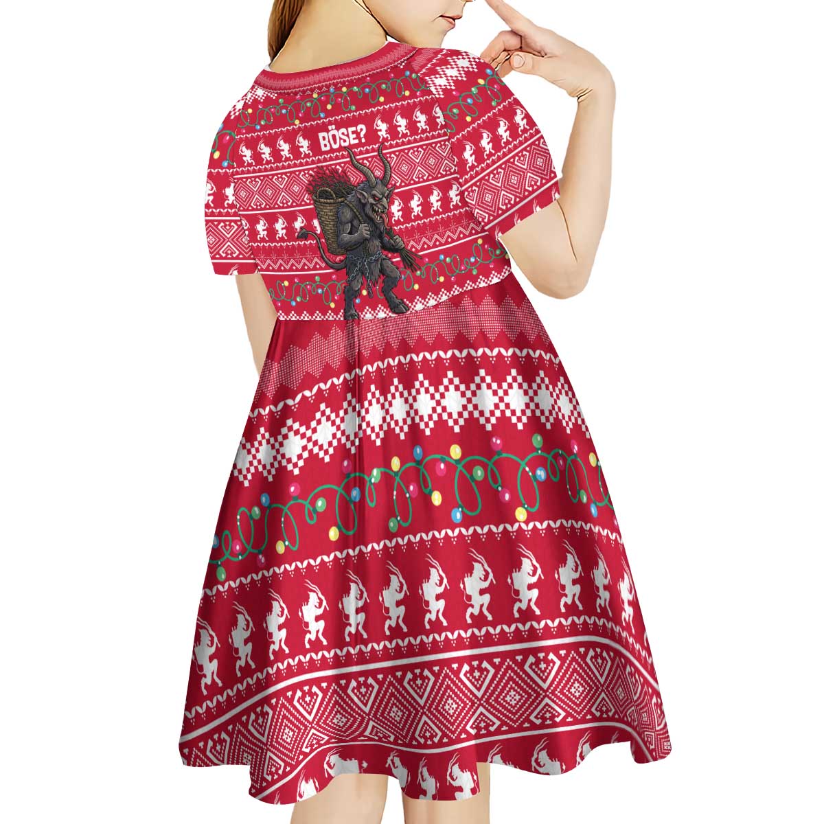 Austria Christmas Kid Short Sleeve Dress with German Text Red Pattern and Festive Lights - Wonder Print Shop
