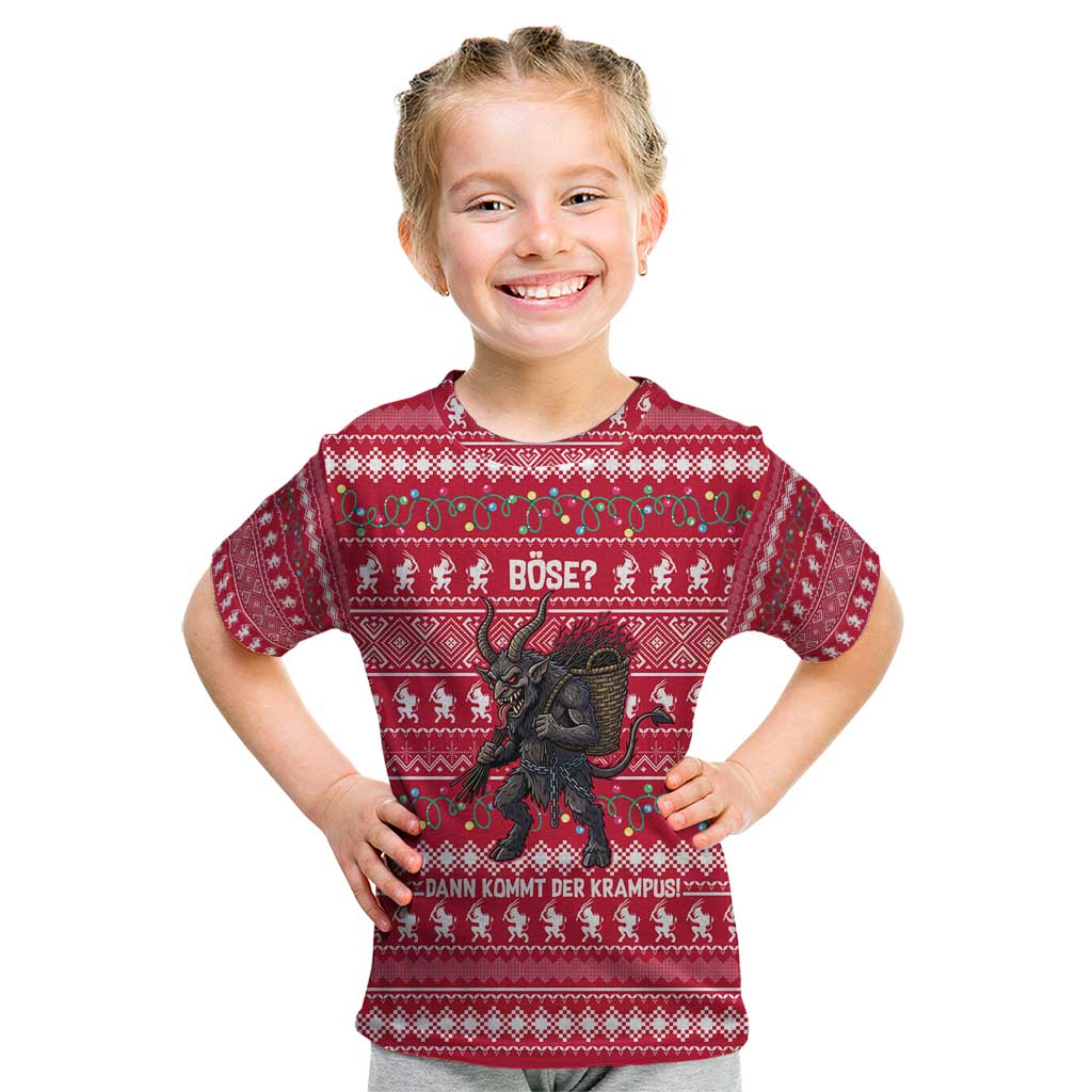 Austria Christmas Kid T Shirt with German Text Red Pattern and Festive Lights - Wonder Print Shop