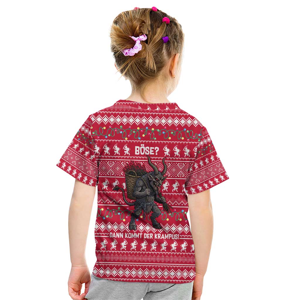 Austria Christmas Kid T Shirt with German Text Red Pattern and Festive Lights - Wonder Print Shop