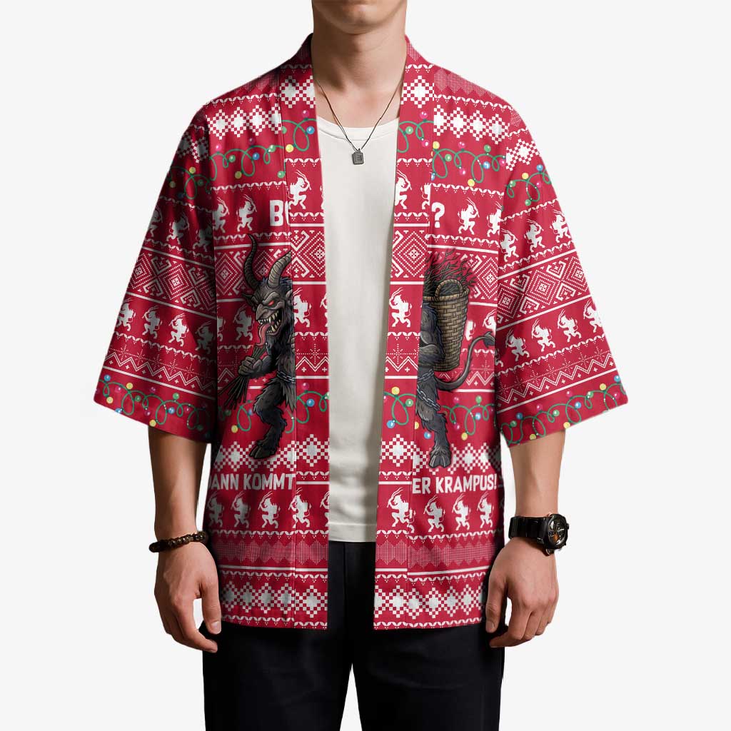 Austria Christmas Kimono with German Text Red Pattern and Festive Lights - Wonder Print Shop