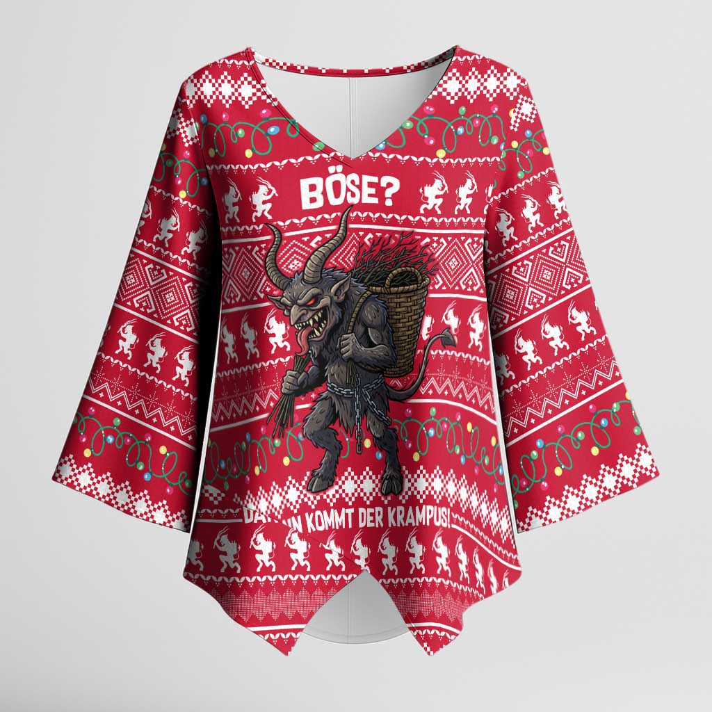 Austria Christmas Kimono Sleeve Blouse with German Text Red Pattern and Festive Lights - Wonder Print Shop