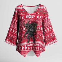 Austria Christmas Kimono Sleeve Blouse with German Text Red Pattern and Festive Lights - Wonder Print Shop