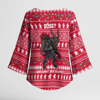 Austria Christmas Kimono Sleeve Blouse with German Text Red Pattern and Festive Lights - Wonder Print Shop