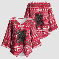 Austria Christmas Kimono Sleeve Blouse with German Text Red Pattern and Festive Lights - Wonder Print Shop