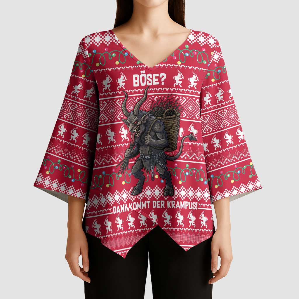 Austria Christmas Kimono Sleeve Blouse with German Text Red Pattern and Festive Lights - Wonder Print Shop