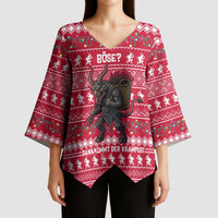 Austria Christmas Kimono Sleeve Blouse with German Text Red Pattern and Festive Lights - Wonder Print Shop