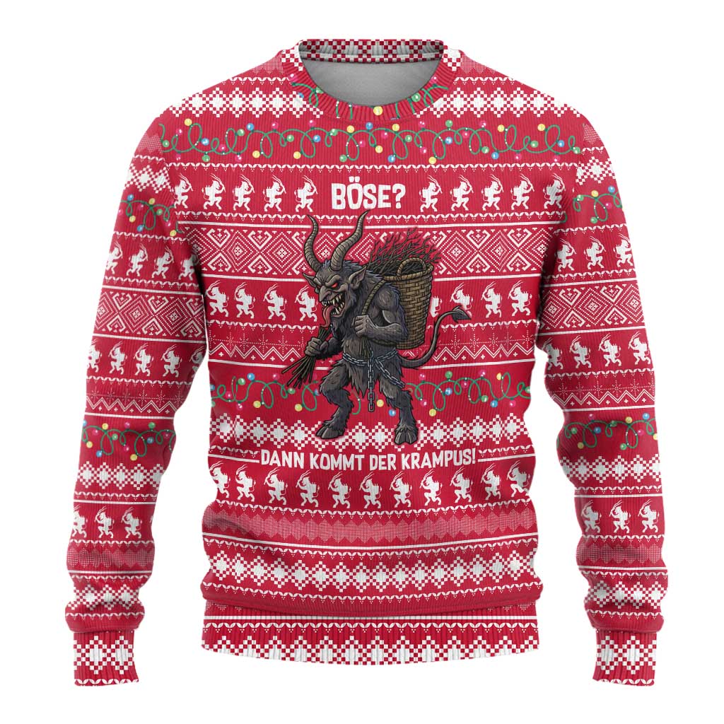 Austria Christmas Ugly Christmas Sweater with German Text Red Pattern and Festive Lights - Wonder Print Shop