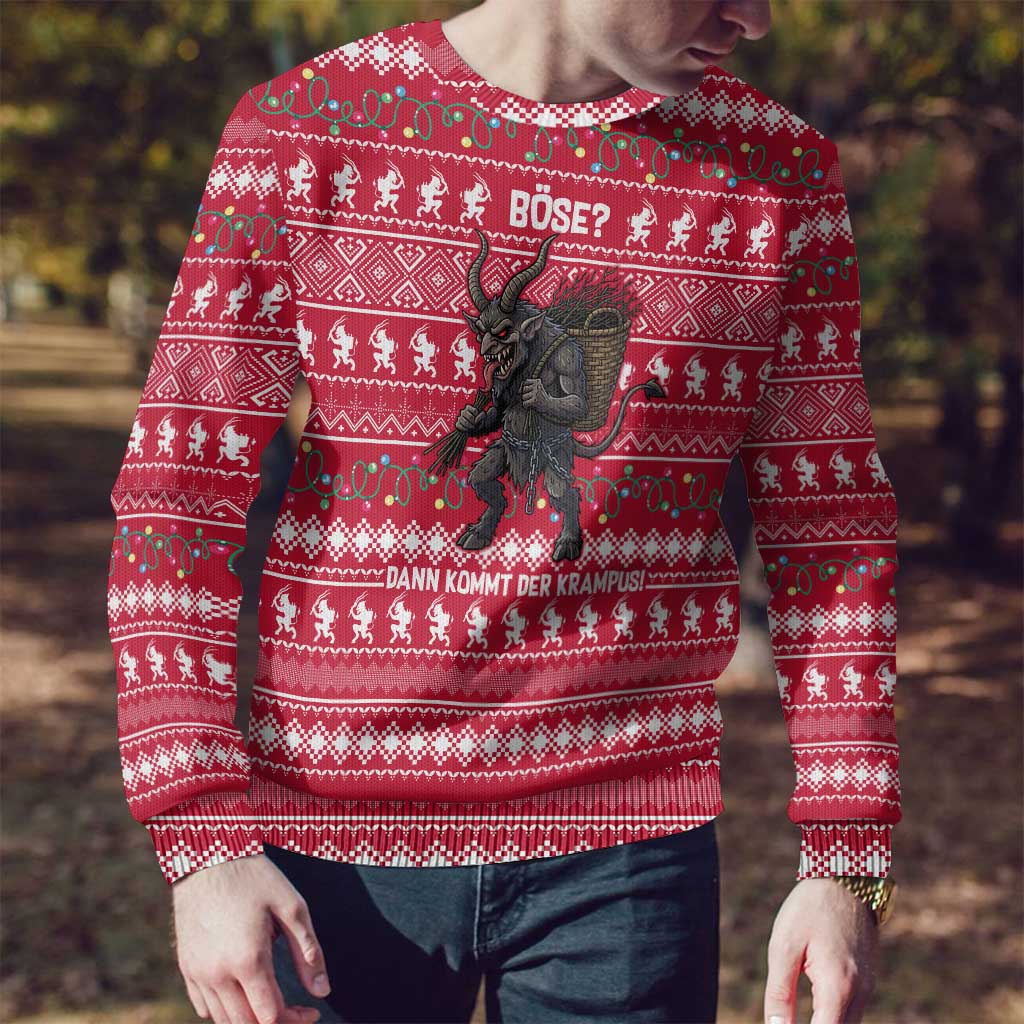 Austria Christmas Ugly Christmas Sweater with German Text Red Pattern and Festive Lights - Wonder Print Shop