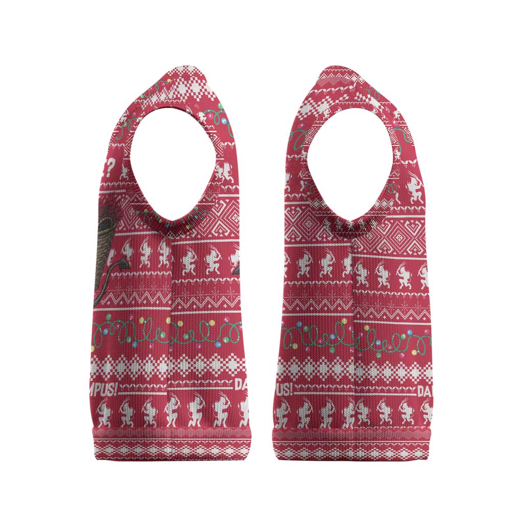 Austria Christmas Knitted V-Neck Vest with German Text Red Pattern and Festive Lights - Wonder Print Shop