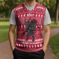 Austria Christmas Knitted V-Neck Vest with German Text Red Pattern and Festive Lights - Wonder Print Shop