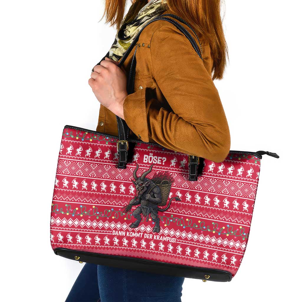 Austria Christmas Leather Tote Bag with German Text Red Pattern and Festive Lights - Wonder Print Shop