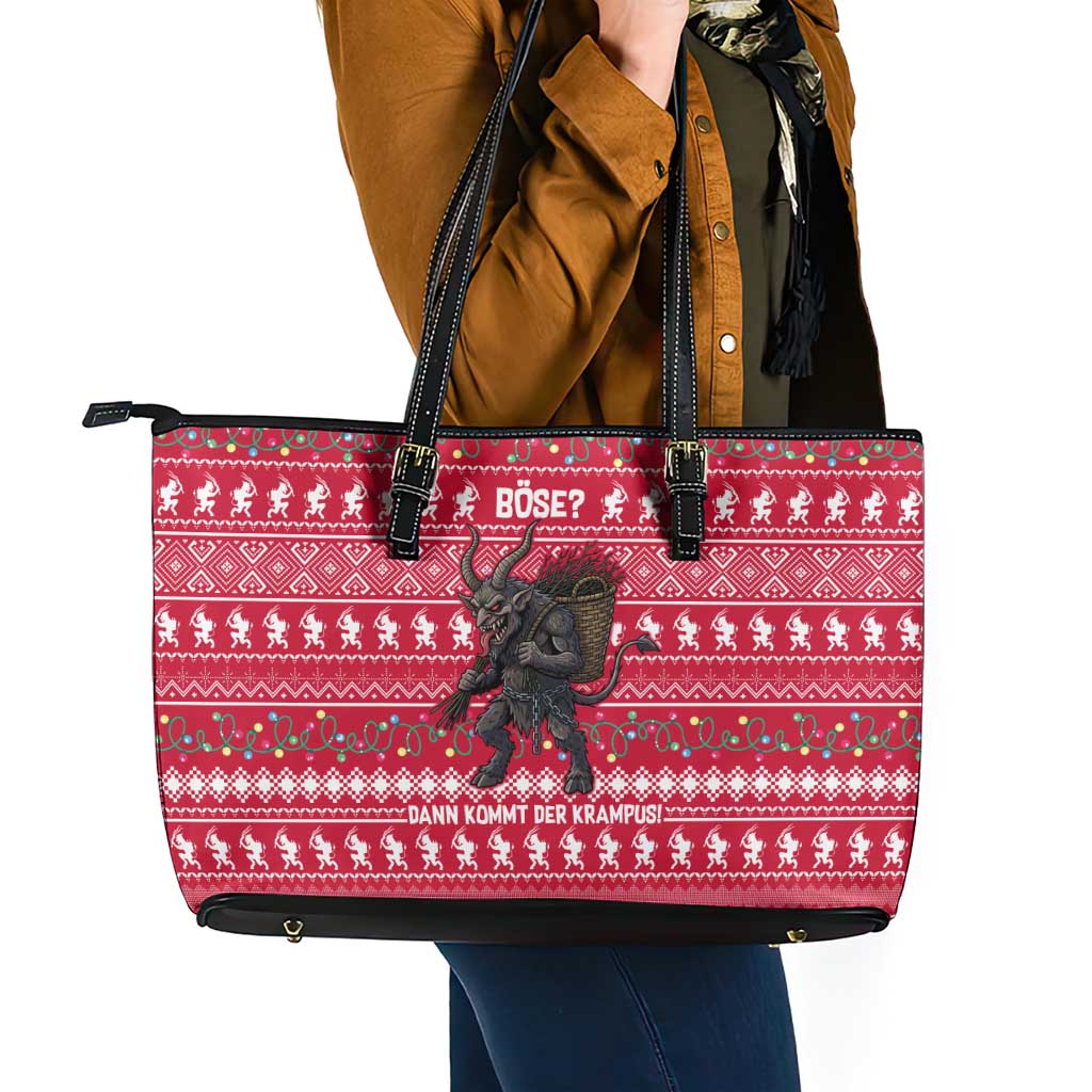 Austria Christmas Leather Tote Bag with German Text Red Pattern and Festive Lights - Wonder Print Shop