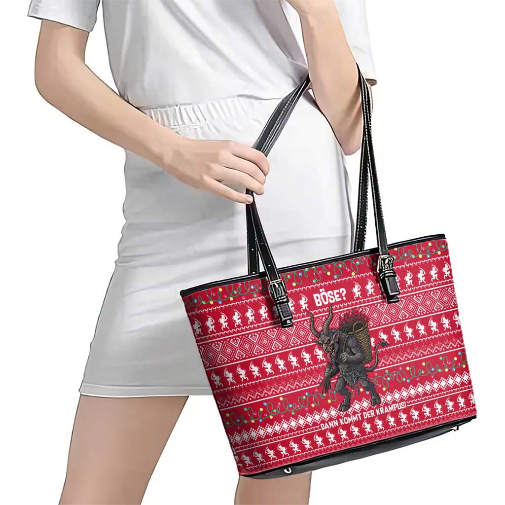 Austria Christmas Leather Tote Bag with German Text Red Pattern and Festive Lights - Wonder Print Shop