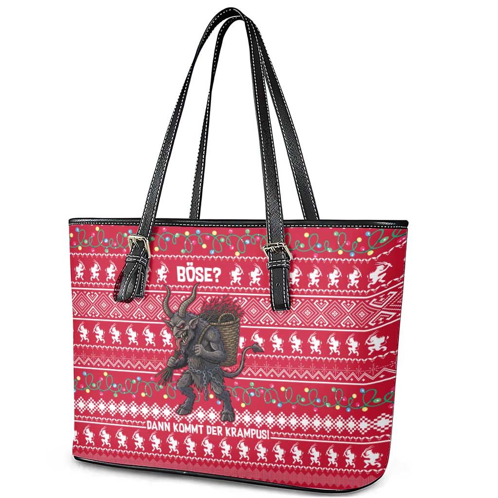Austria Christmas Leather Tote Bag with German Text Red Pattern and Festive Lights - Wonder Print Shop