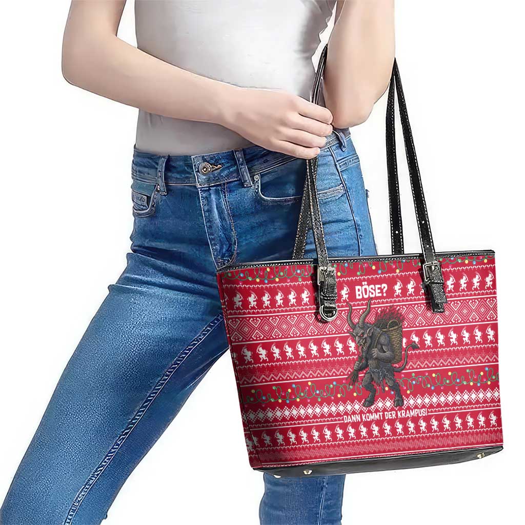 Austria Christmas Leather Tote Bag with German Text Red Pattern and Festive Lights - Wonder Print Shop
