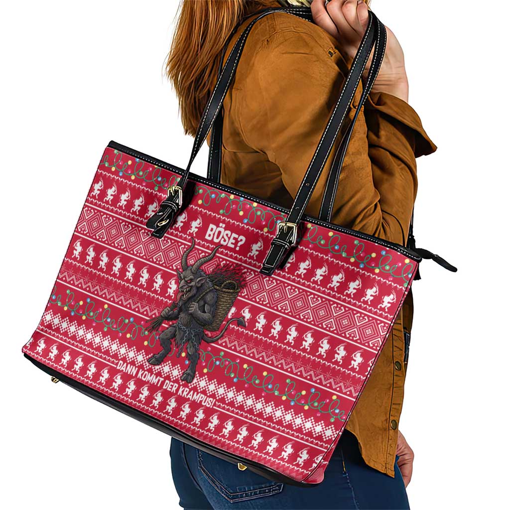Austria Christmas Leather Tote Bag with German Text Red Pattern and Festive Lights - Wonder Print Shop