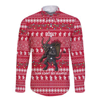 Austria Christmas Long Sleeve Button Shirt with German Text Red Pattern and Festive Lights - Wonder Print Shop