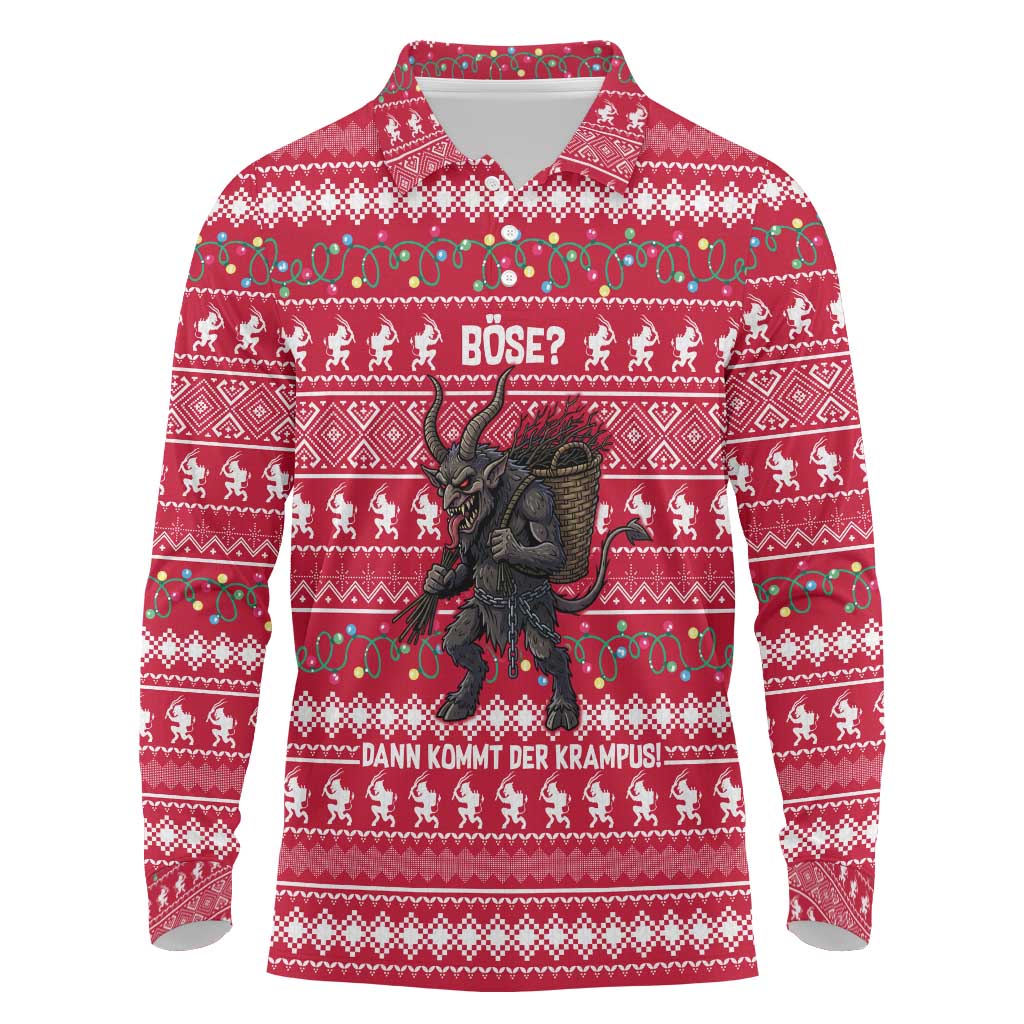 Austria Christmas Long Sleeve Polo Shirt with German Text Red Pattern and Festive Lights - Wonder Print Shop
