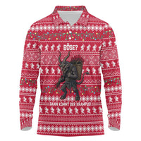 Austria Christmas Long Sleeve Polo Shirt with German Text Red Pattern and Festive Lights - Wonder Print Shop