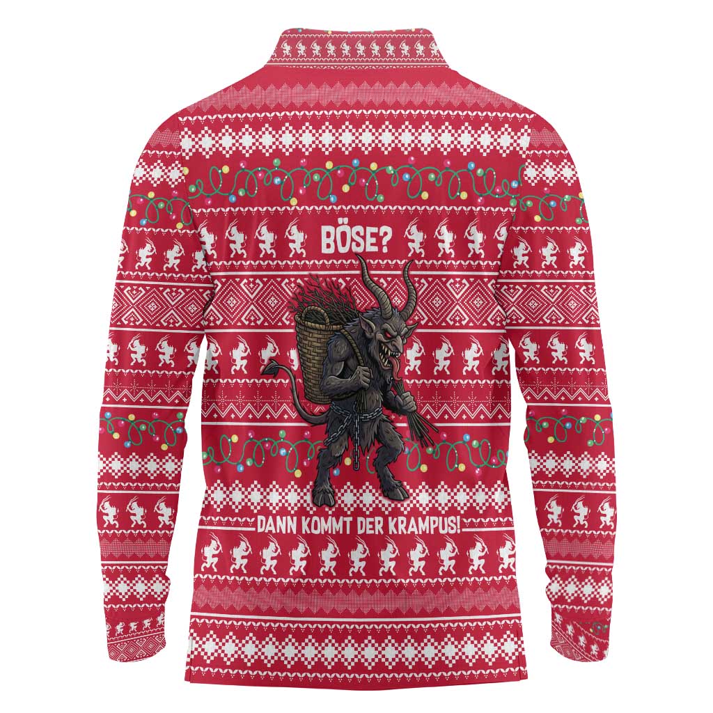 Austria Christmas Long Sleeve Polo Shirt with German Text Red Pattern and Festive Lights - Wonder Print Shop