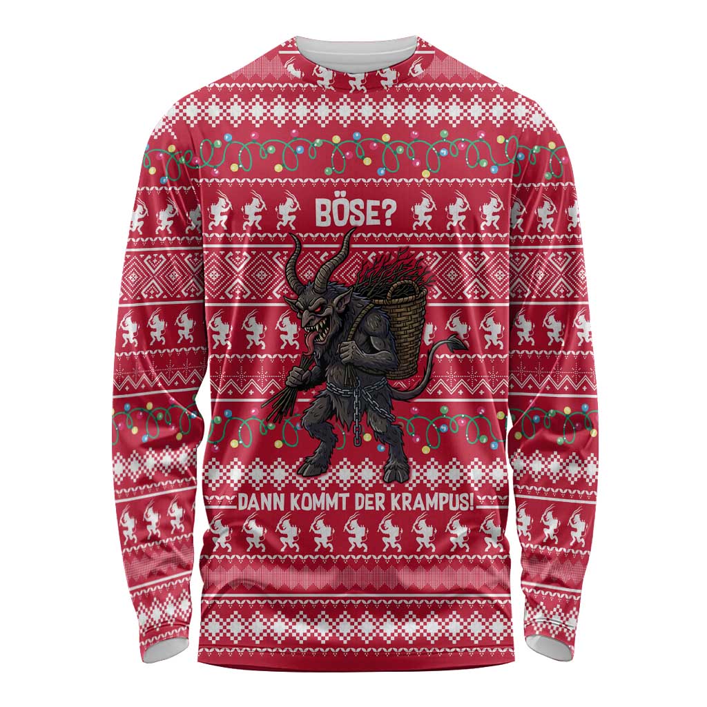 Austria Christmas Long Sleeve Shirt with German Text Red Pattern and Festive Lights - Wonder Print Shop