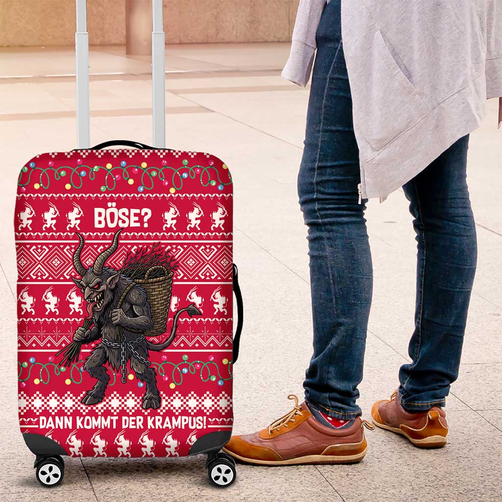 Austria Christmas Luggage Cover with German Text Red Pattern and Festive Lights - Wonder Print Shop