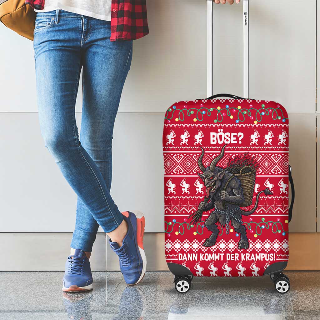 Austria Christmas Luggage Cover with German Text Red Pattern and Festive Lights - Wonder Print Shop